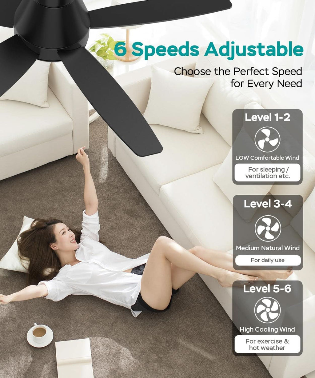 42Inch Ceiling Fan With Lights SteplessDimmable Black