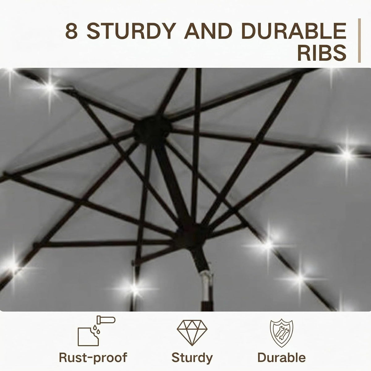 10ft Outdoor Weather proof Patio Umbrella Solar Lights