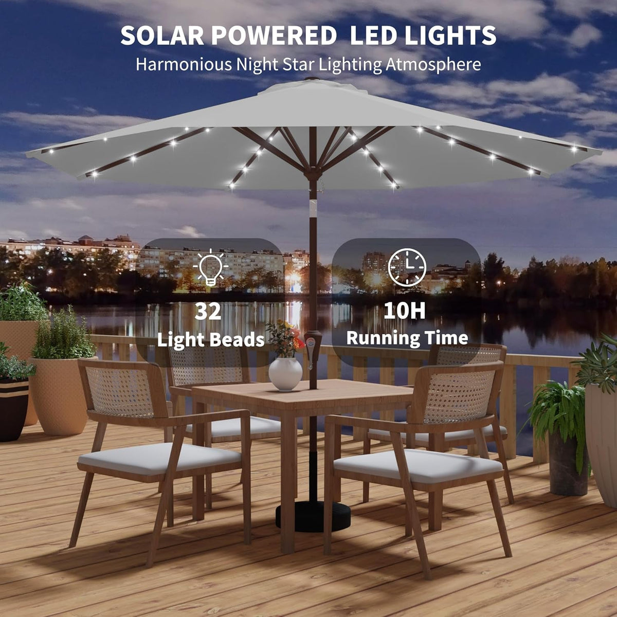 10ft Outdoor Weather proof Patio Umbrella Solar Lights