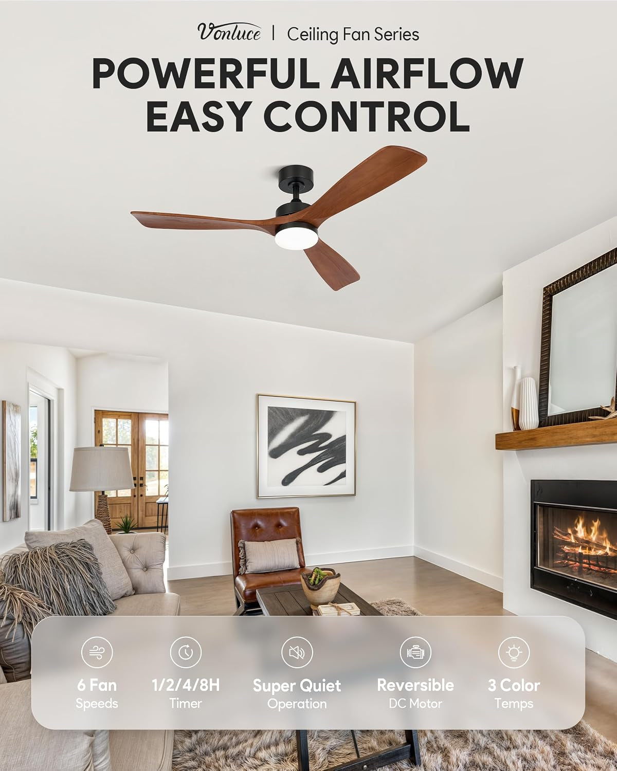 Contemporary Walnut 52-Inch Reversible Ceiling Fan