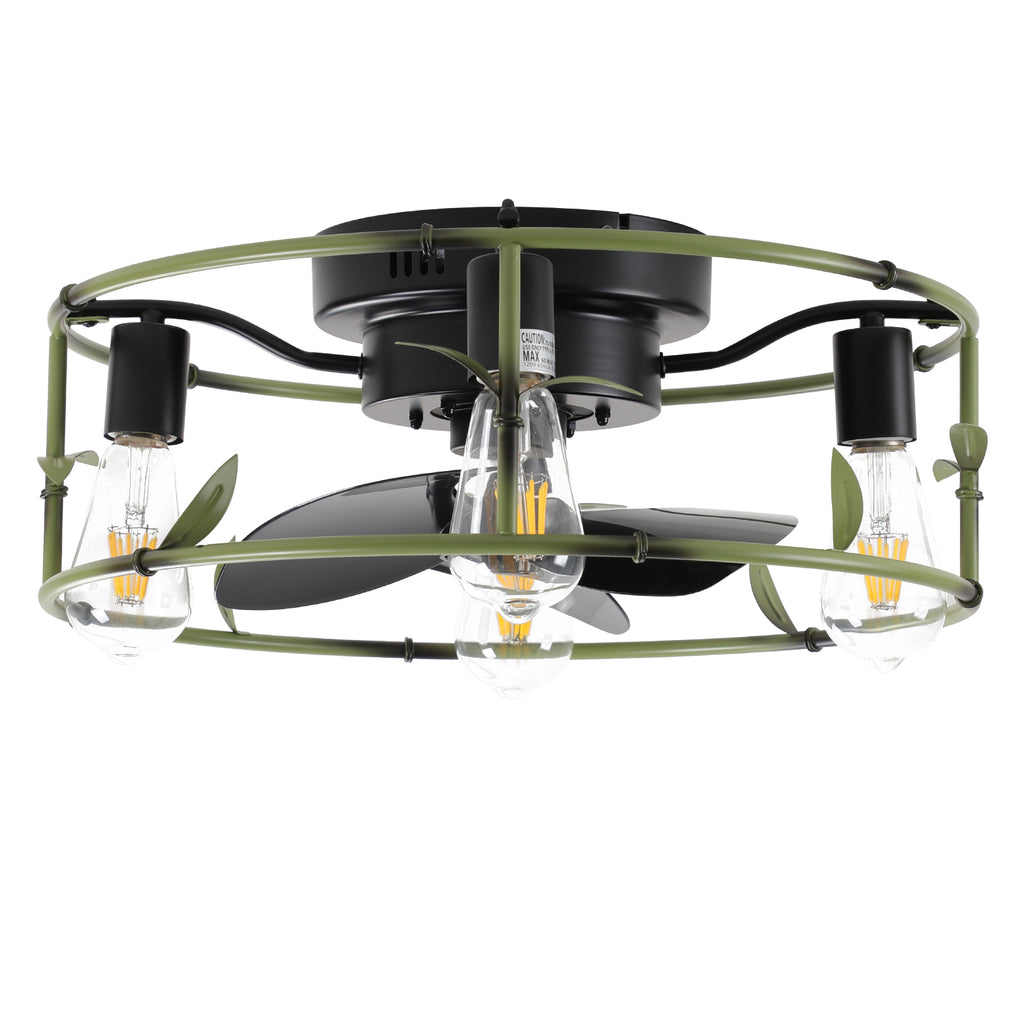 18.5-Inch Green Caged Ceiling Fan with Lights & Remote