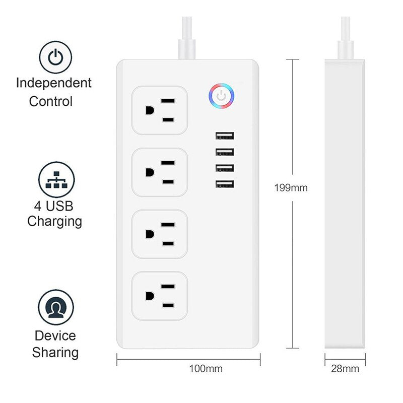 UseeLink Wi-Fi Smart Power Strip – 4 AC Outlets & 4 USB Ports