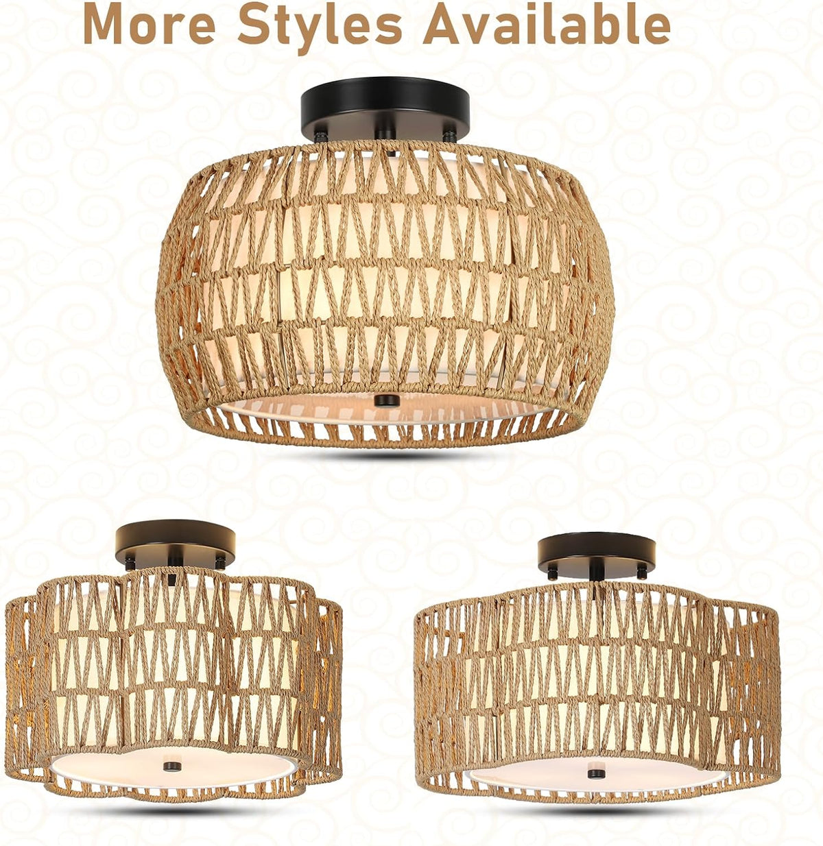 Rattan & Fabric Semi-Flush Ceiling Light