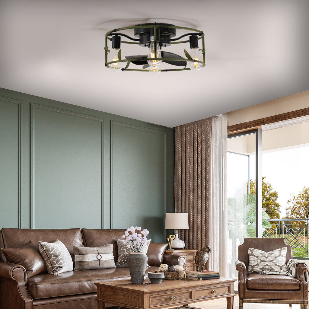 18.5-Inch Green Caged Ceiling Fan with Lights & Remote