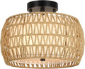 Rattan & Fabric Semi-Flush Ceiling Light