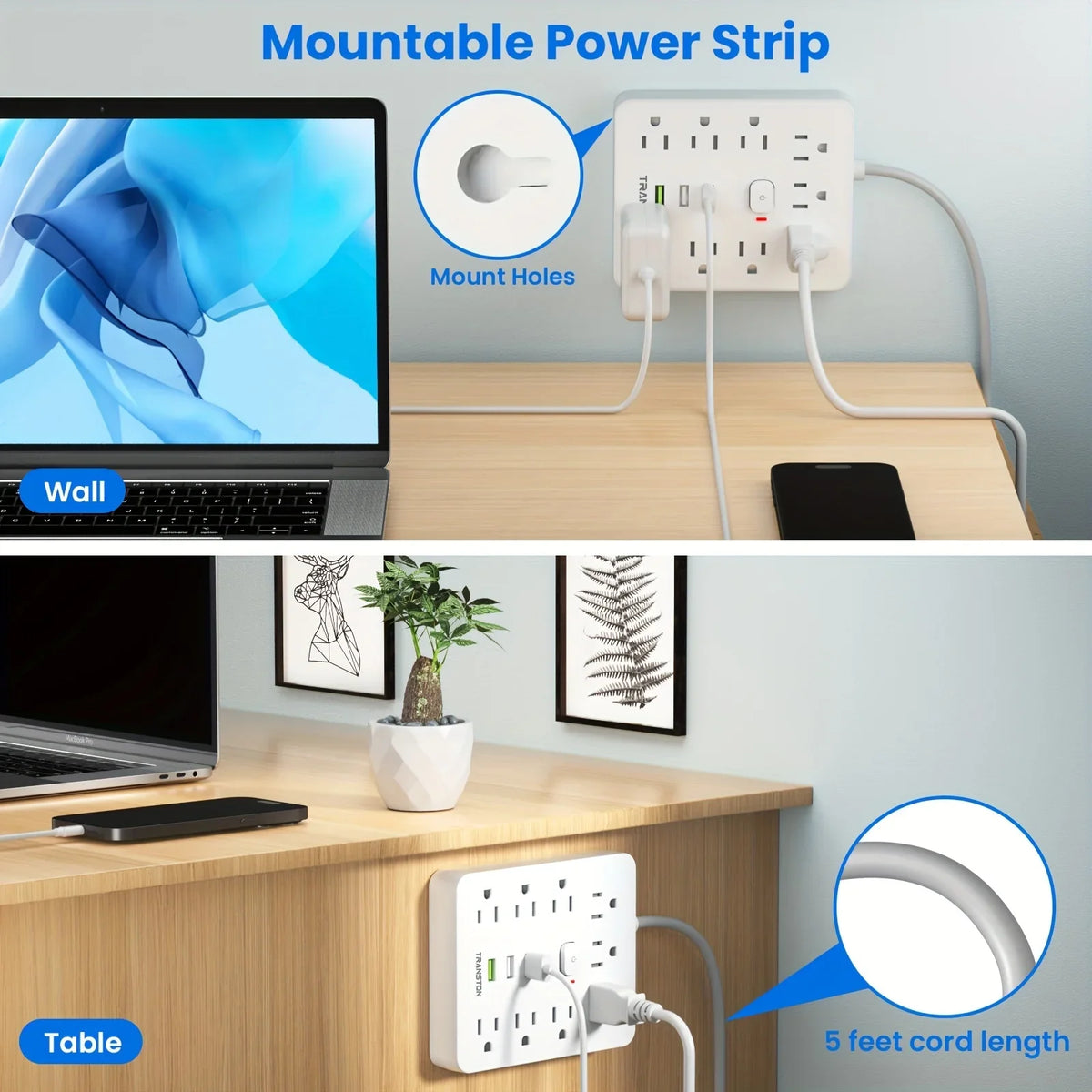 9-Outlet Power Strip with 3 USB Ports & 3 m Cord