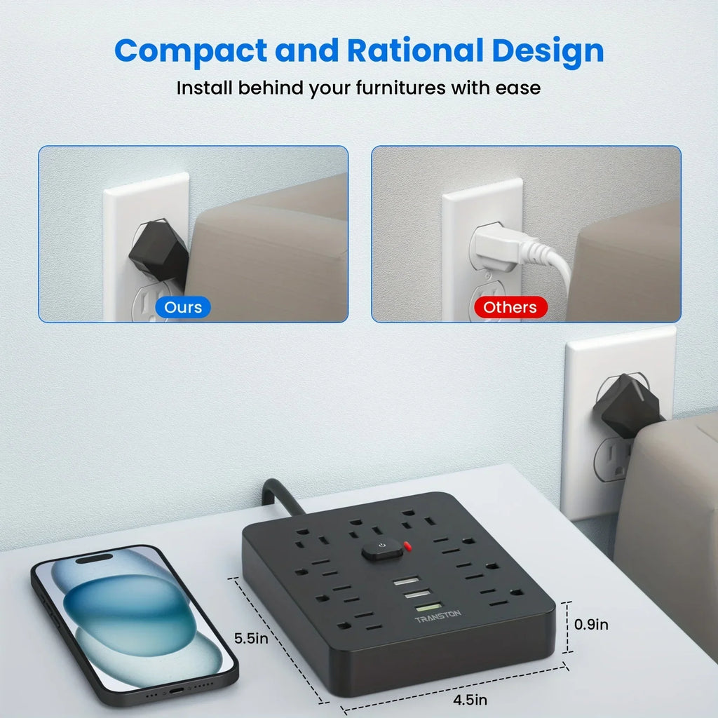 9-Outlet Power Strip with 3 USB Ports & 3 m Cord