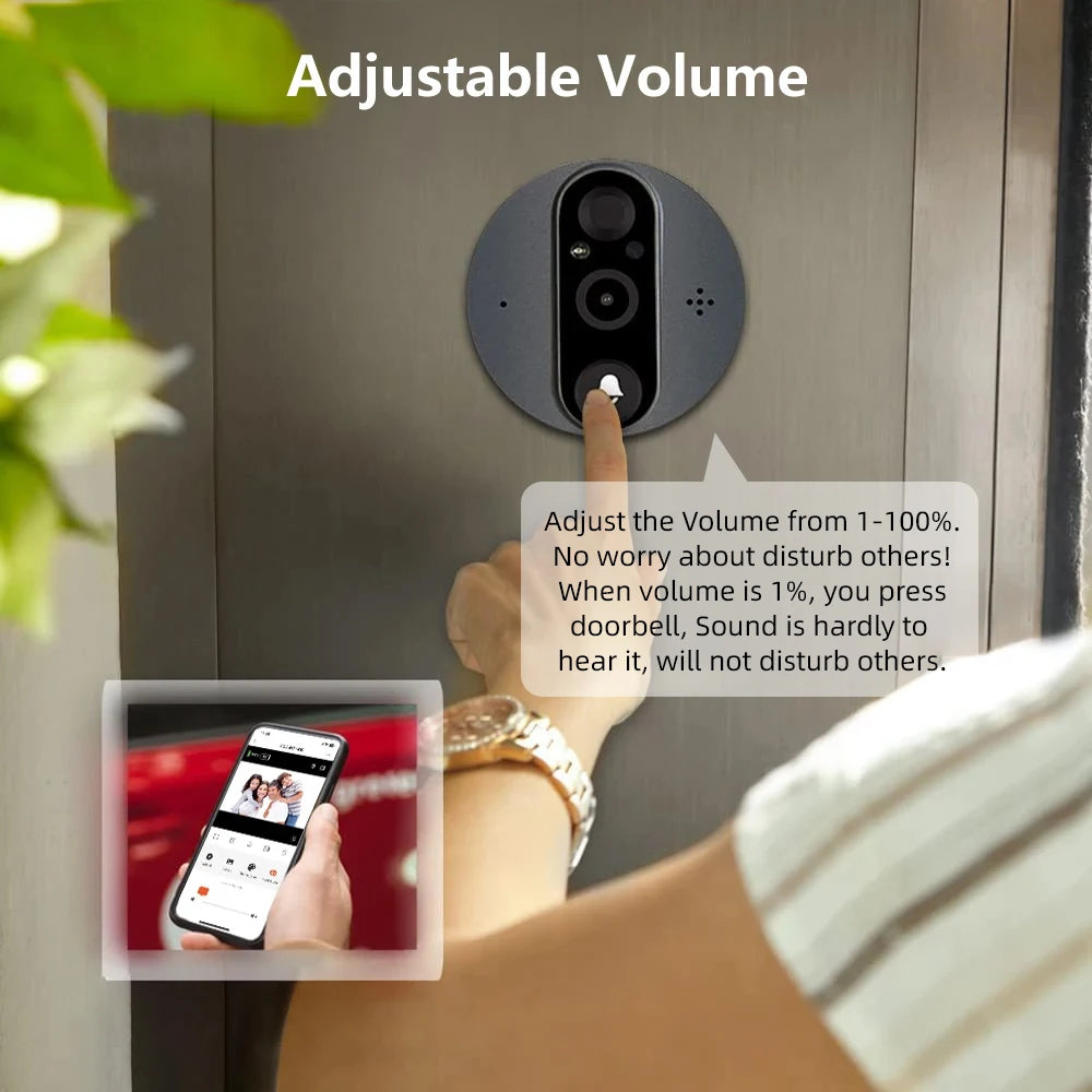 3MP Smart Life Tuya 1080P WiFi Door Bell Eye Peephole Camera 5000mAh