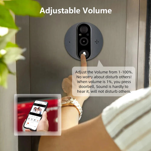 3MP Smart Life Tuya 1080P WiFi Door Bell Eye Peephole Camera 5000mAh