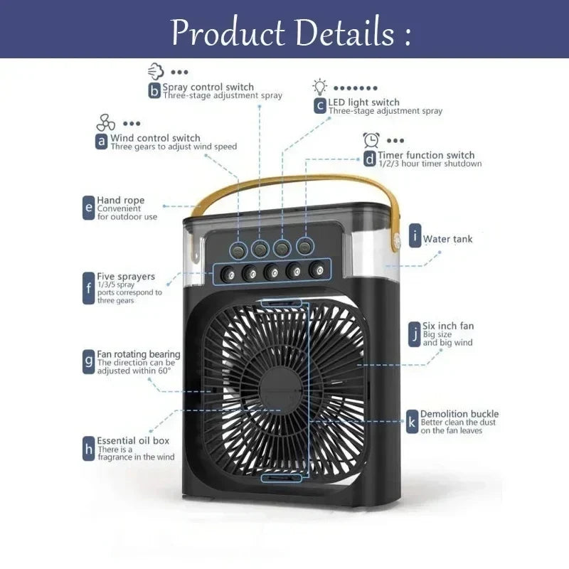 Portable USB Air Cooler & Humidifier with LED Light