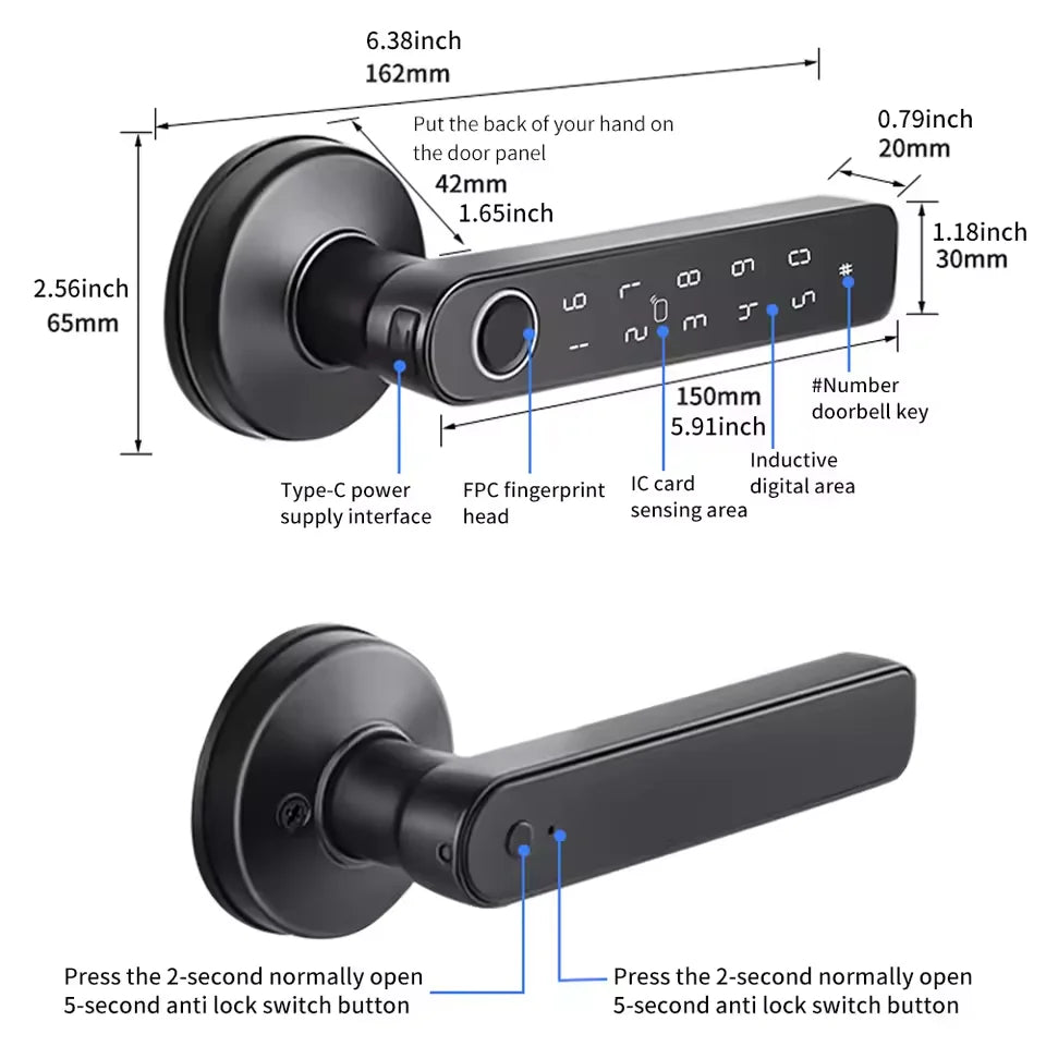 TTLock Fingerprint Smart Door Lock – Keyless App Control