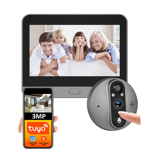 3MP Smart Life Tuya 1080P WiFi Door Bell Eye Peephole Camera 5000mAh