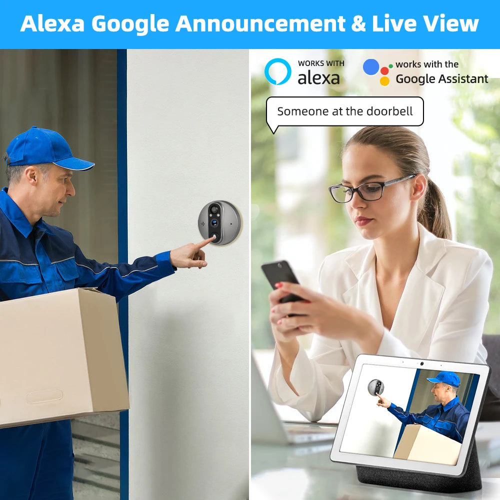 3MP Smart Life Tuya 1080P WiFi Door Bell Eye Peephole Camera 5000mAh