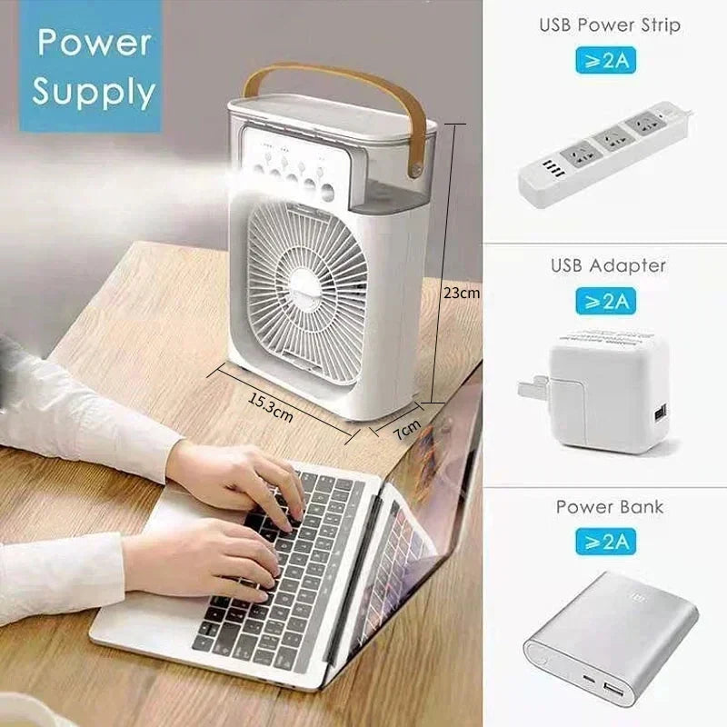 Portable USB Air Cooler & Humidifier with LED Light