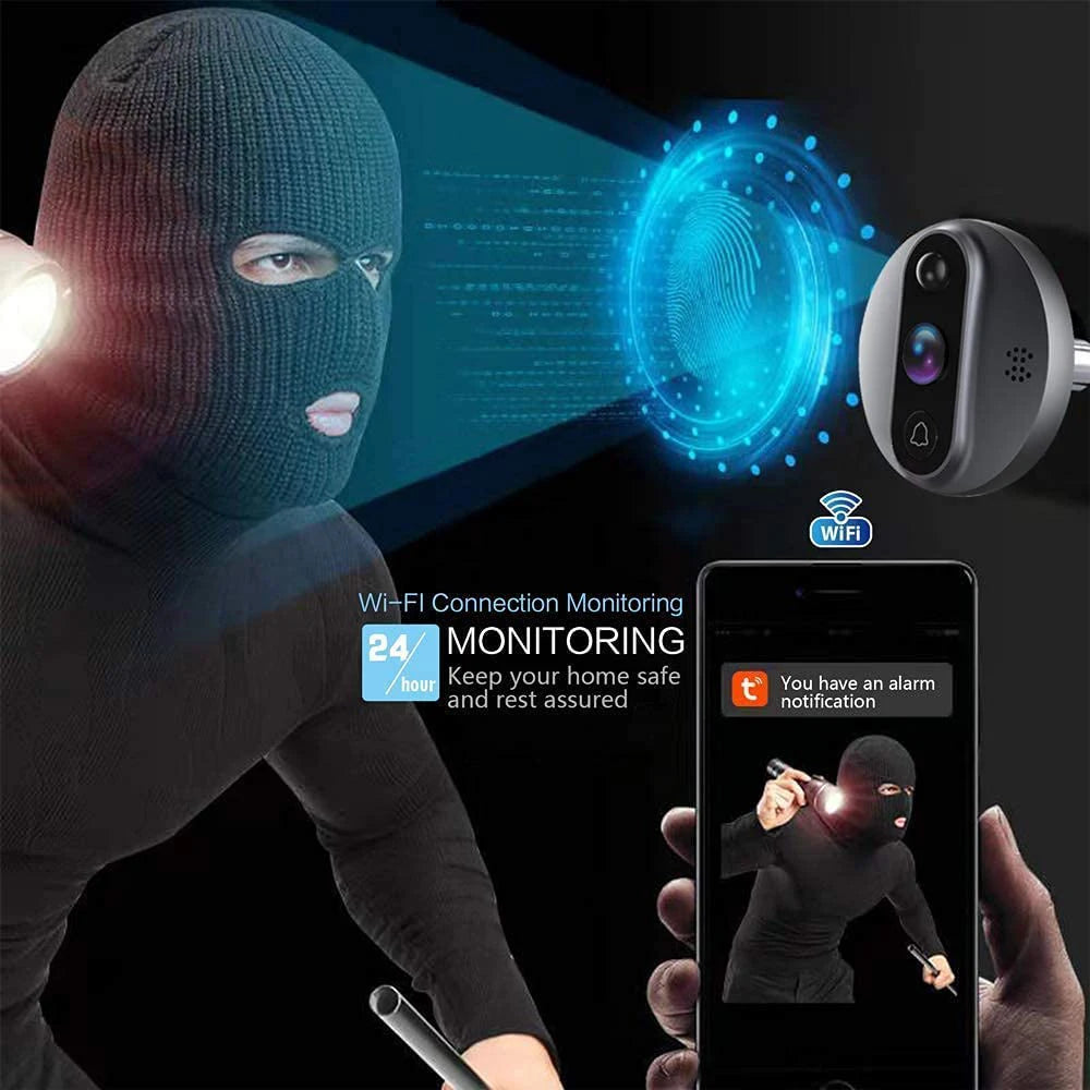 3MP Smart Life Tuya 1080P WiFi Door Bell Eye Peephole Camera 5000mAh