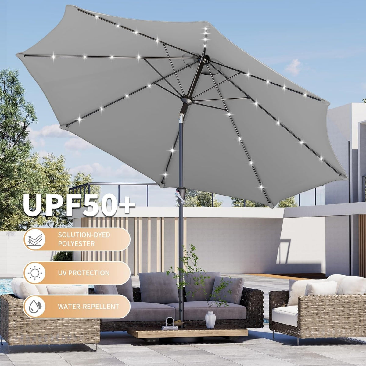10ft Outdoor Weather proof Patio Umbrella Solar Lights