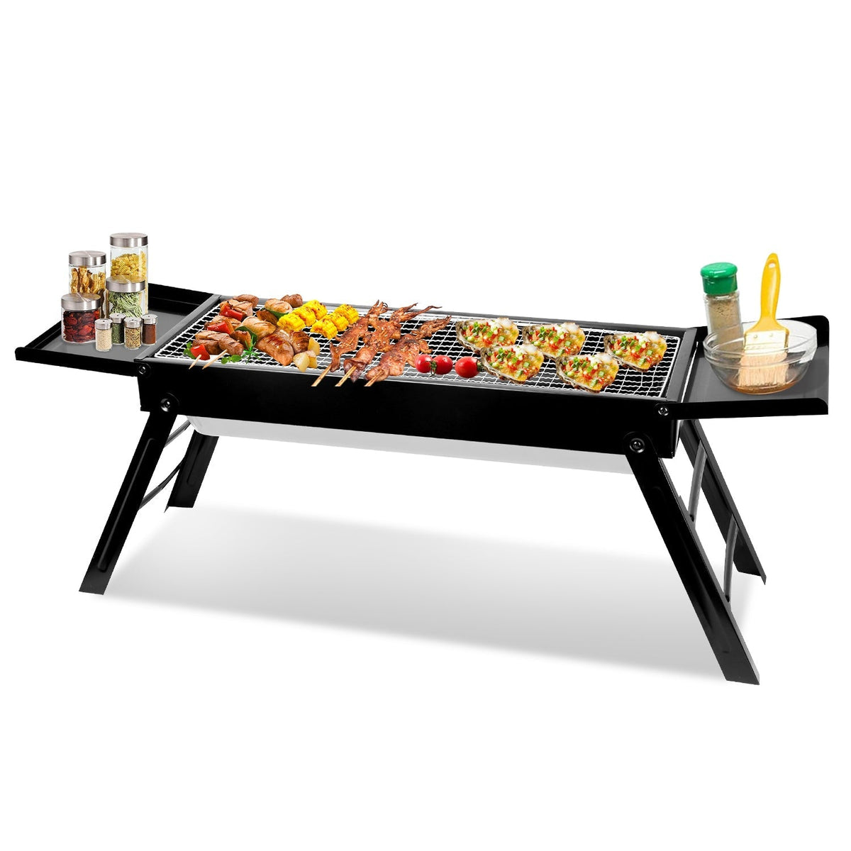 LJG Folding Charcoal BBQ Grill with Side Shelf
