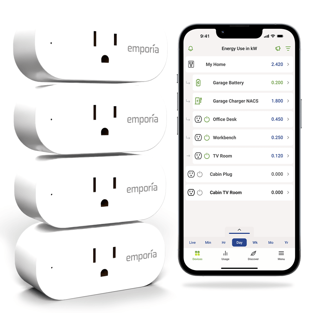 Emporia Smart Plug Energy Monitor 4-Pack WiFi Smart Outlets 10A 1800W Real-Time Energy Tracking